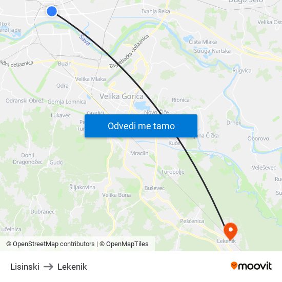 Lisinski to Lekenik map