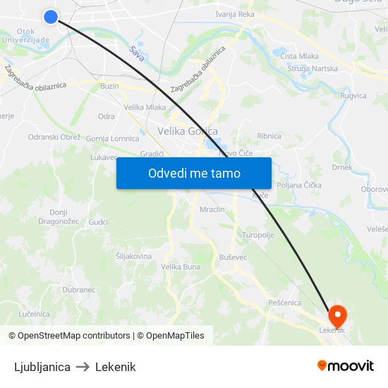 Ljubljanica to Lekenik map