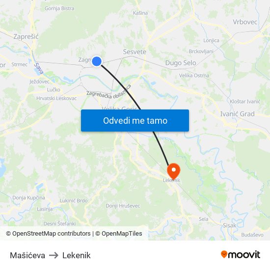 Mašićeva to Lekenik map