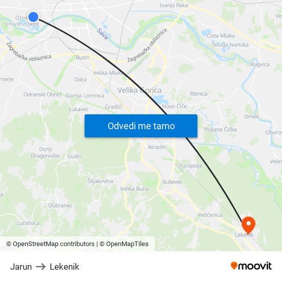 Jarun to Lekenik map