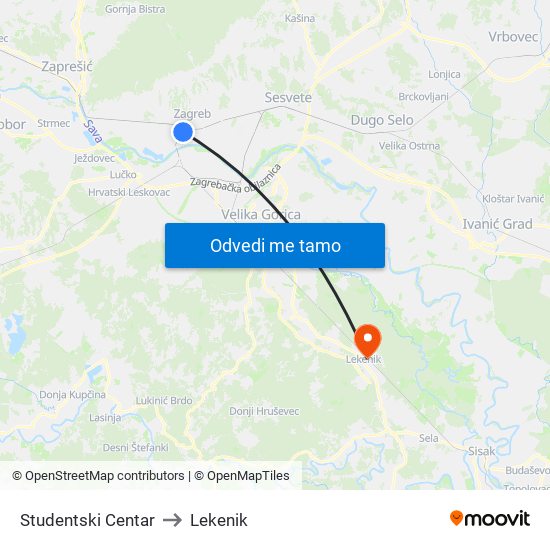 Studentski Centar to Lekenik map