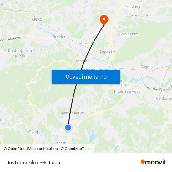 Jastrebarsko to Luka map