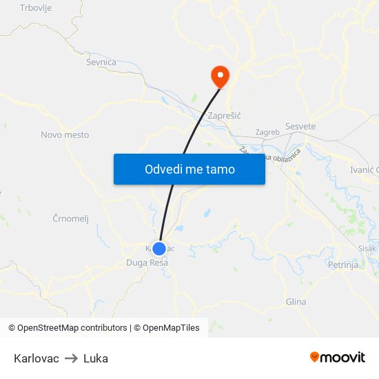 Karlovac to Luka map