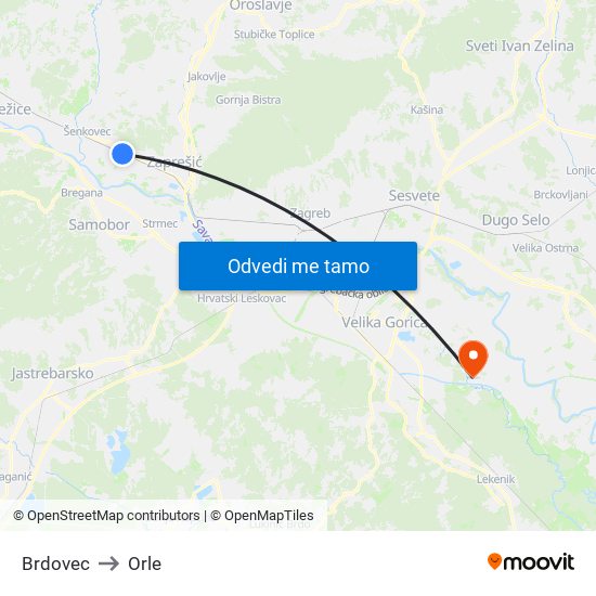 Brdovec to Orle map