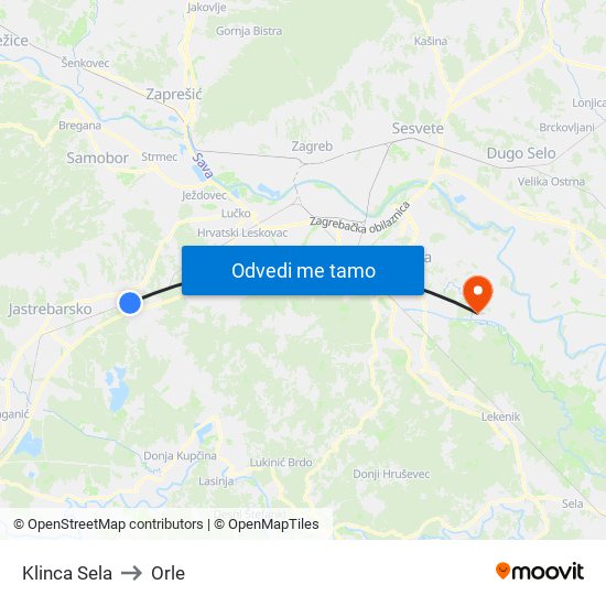 Klinca Sela to Orle map