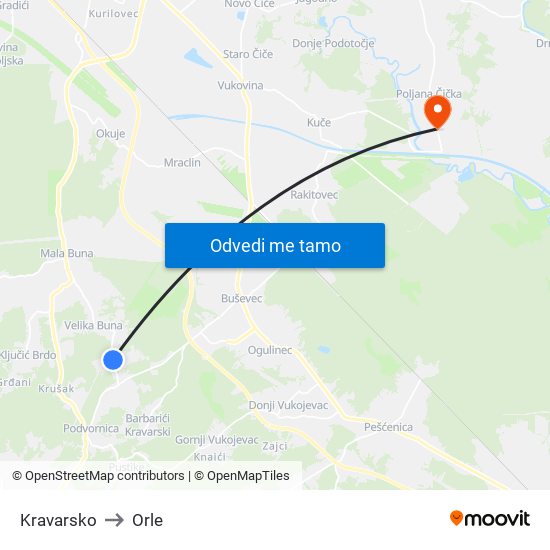 Kravarsko to Orle map