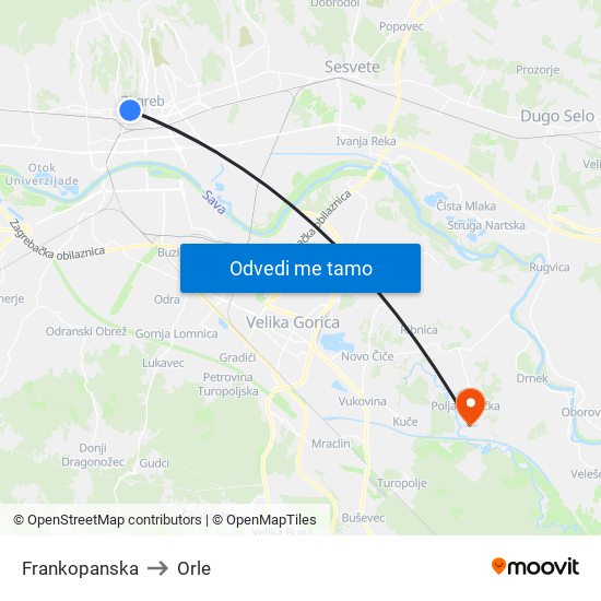 Frankopanska to Orle map