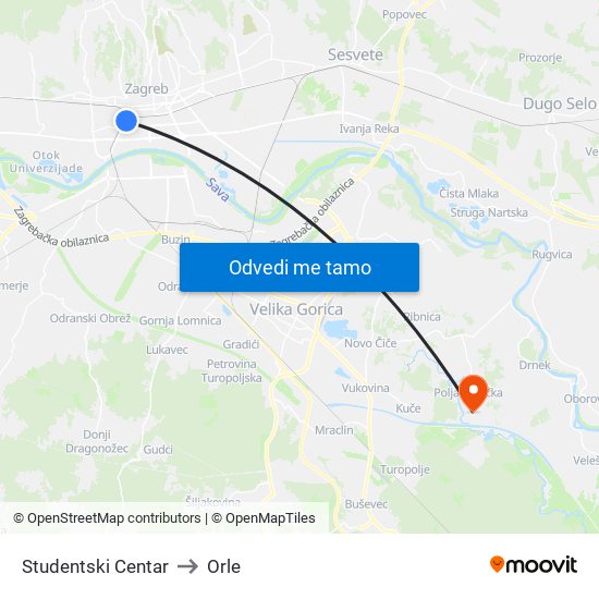 Studentski Centar to Orle map