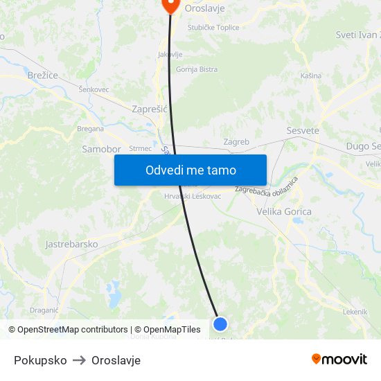 Pokupsko to Oroslavje map