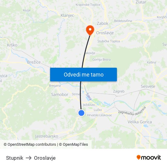 Stupnik to Oroslavje map