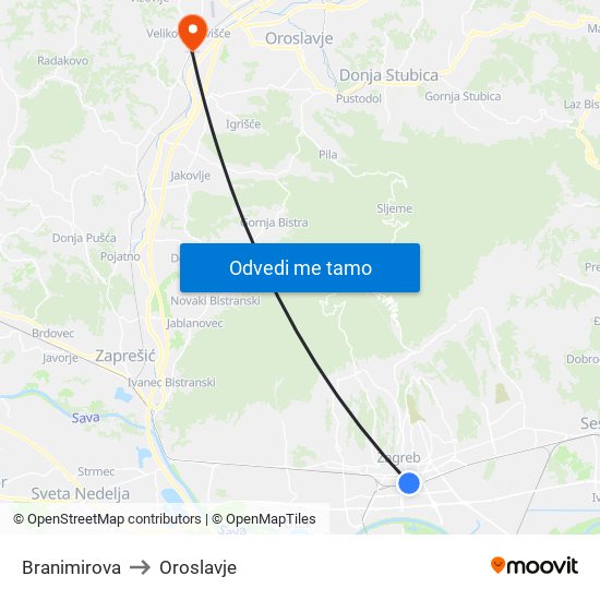Branimirova to Oroslavje map