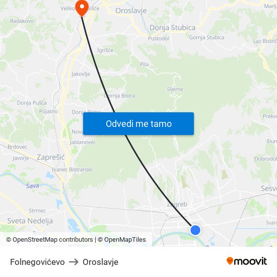 Folnegovićevo to Oroslavje map