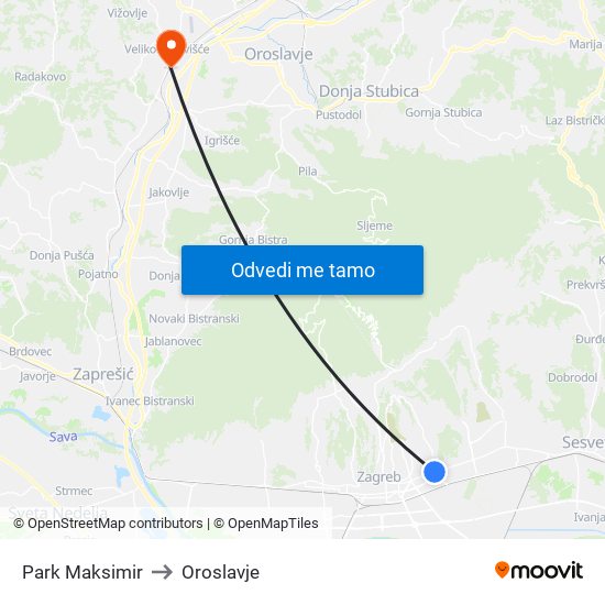 Park Maksimir to Oroslavje map