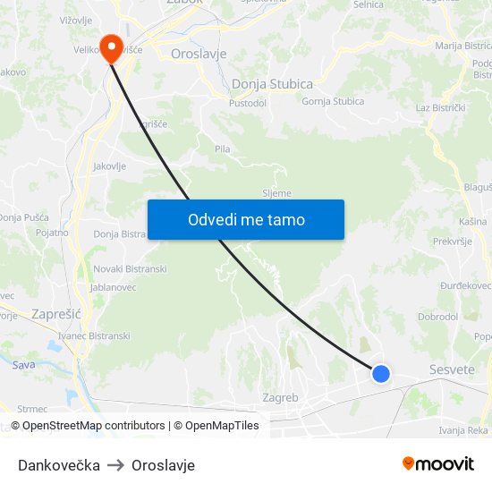 Dankovečka to Oroslavje map