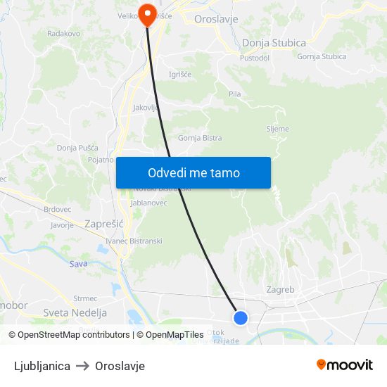 Ljubljanica to Oroslavje map