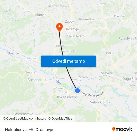 Naletilićeva to Oroslavje map