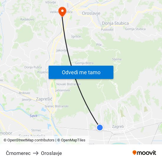 Črnomerec to Oroslavje map