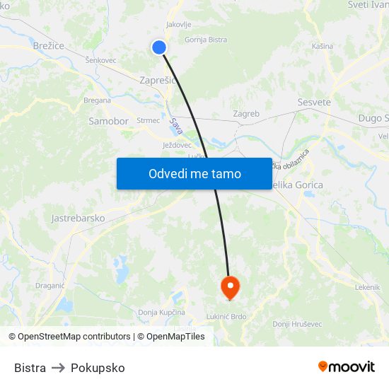 Bistra to Pokupsko map