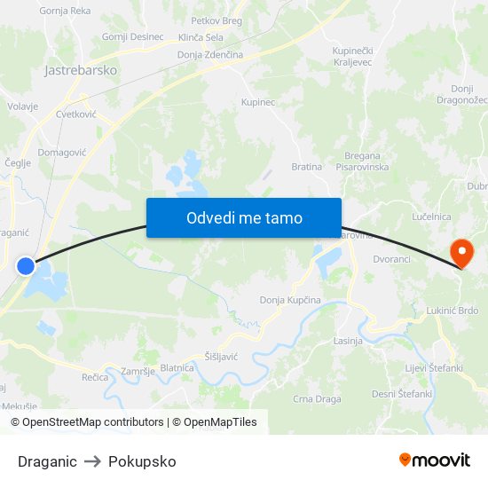 Draganic to Pokupsko map