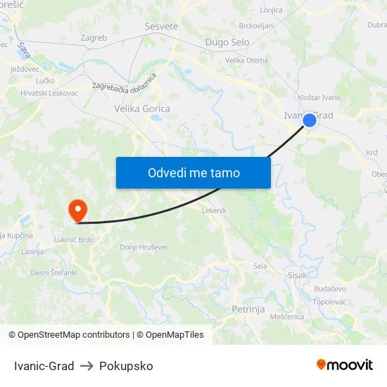 Ivanic-Grad to Pokupsko map