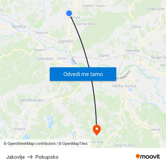 Jakovlje to Pokupsko map