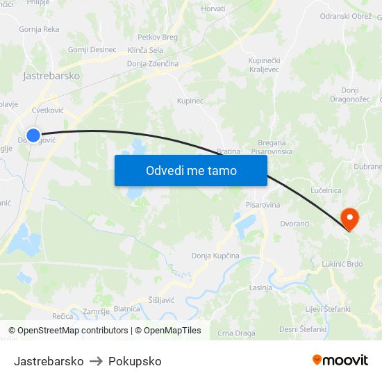 Jastrebarsko to Pokupsko map