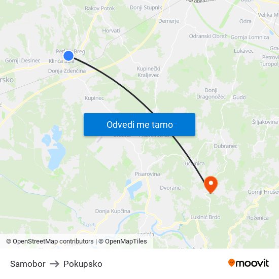 Samobor to Pokupsko map