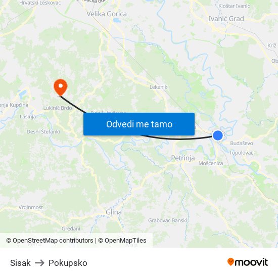 Sisak to Pokupsko map