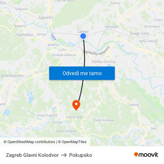 Zagreb Glavni Kolodvor to Pokupsko map