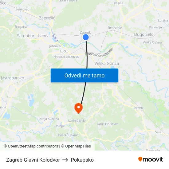Zagreb Glavni Kolodvor to Pokupsko map