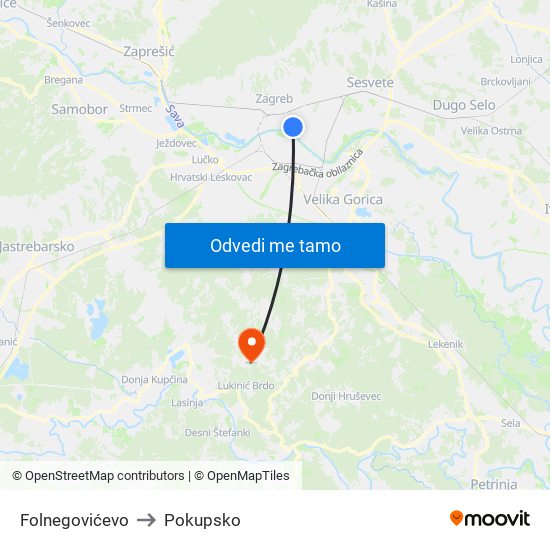 Folnegovićevo to Pokupsko map