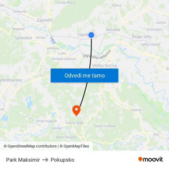 Park Maksimir to Pokupsko map