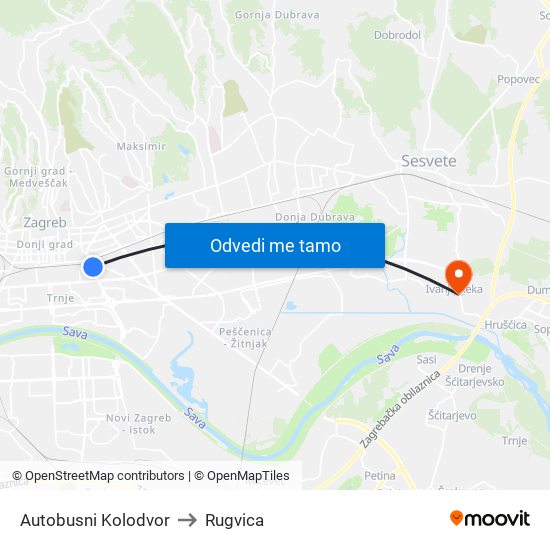 Autobusni Kolodvor to Rugvica map