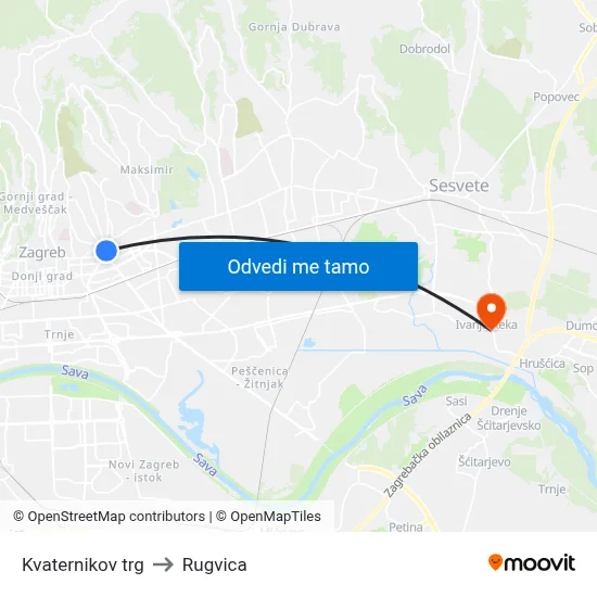 Kvaternikov trg to Rugvica map