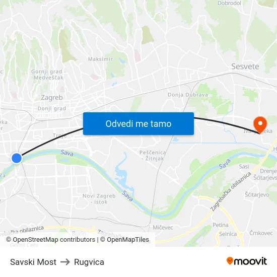 Savski Most to Rugvica map