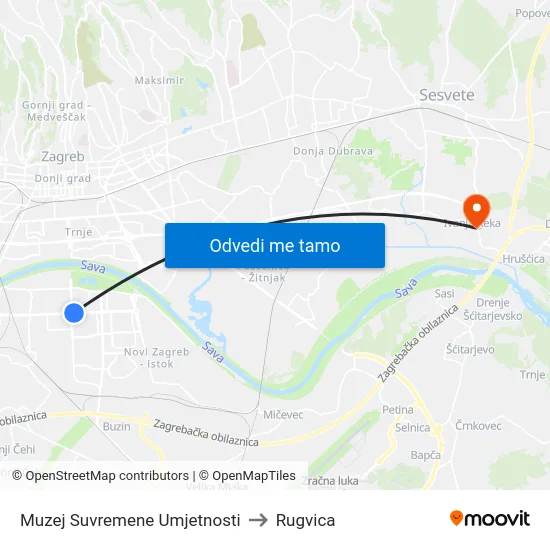 Muzej Suvremene Umjetnosti to Rugvica map