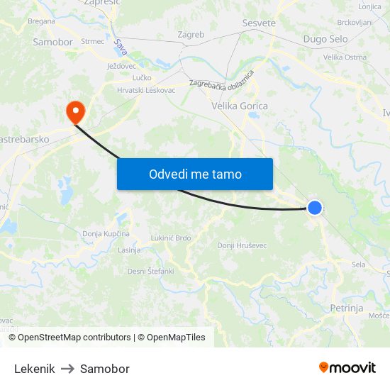 Lekenik to Samobor map