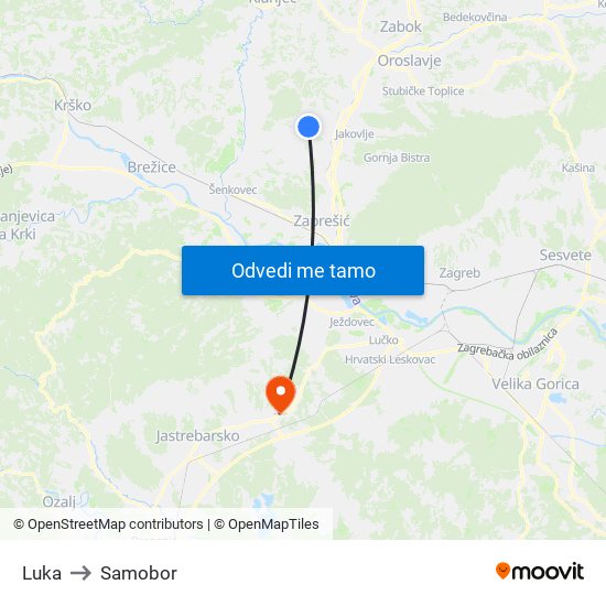 Luka to Samobor map