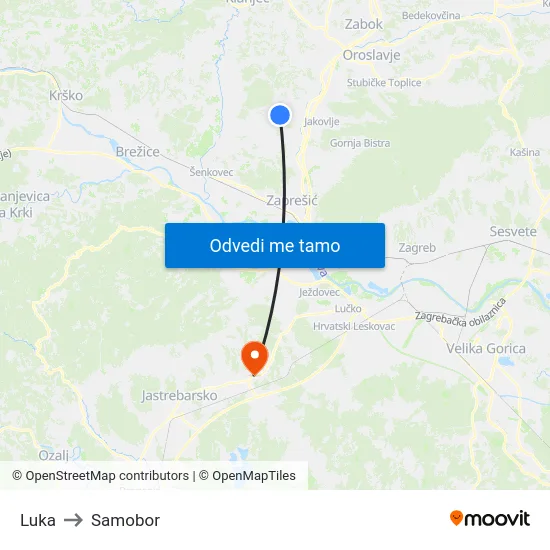 Luka to Samobor map