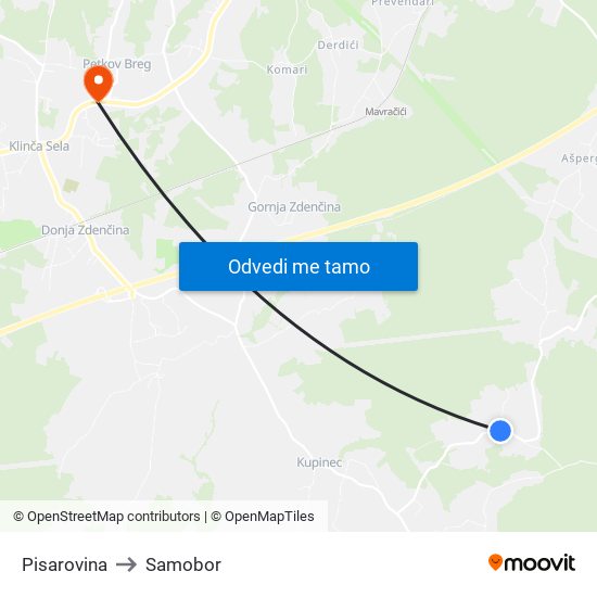 Pisarovina to Samobor map