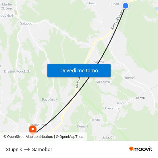 Stupnik to Samobor map