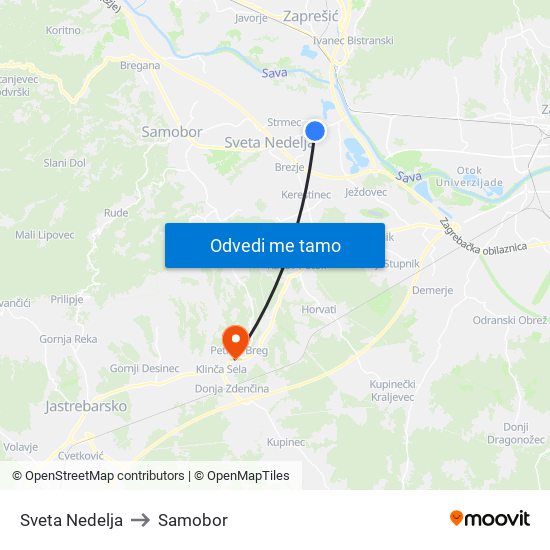 Sveta Nedelja to Samobor map