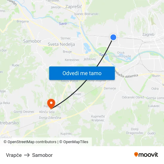 Vrapče to Samobor map