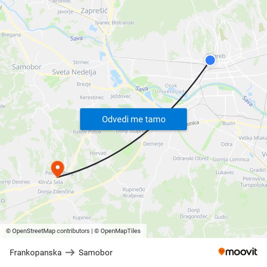 Frankopanska to Samobor map