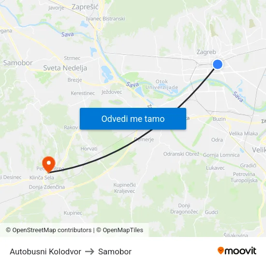 Autobusni Kolodvor to Samobor map