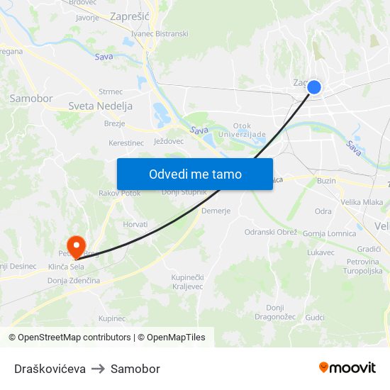 Draškovićeva to Samobor map