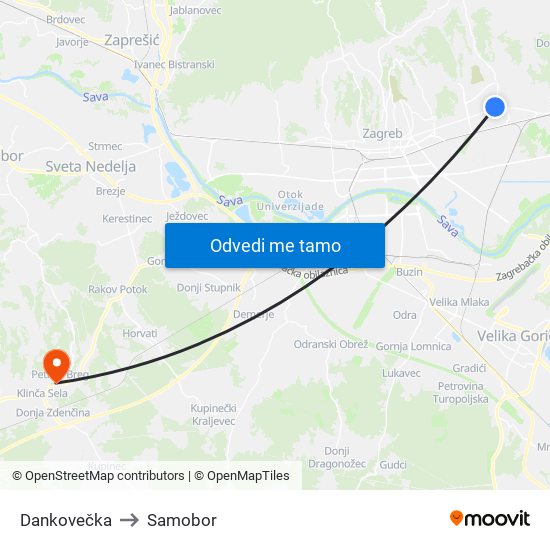 Dankovečka to Samobor map