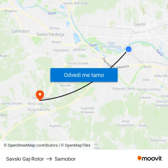Savski Gaj-Rotor to Samobor map