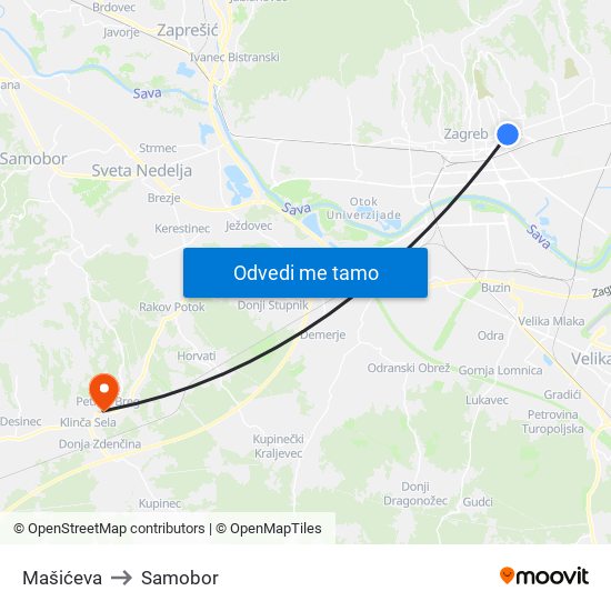 Mašićeva to Samobor map