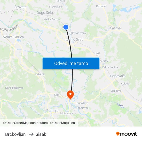 Brckovljani to Sisak map